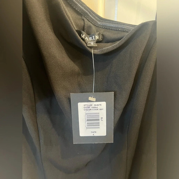 NWT Marina Asymmetric Neck One Bow Shoulder Sleeveless Stretch Crepe Dress - Picture 8 of 10